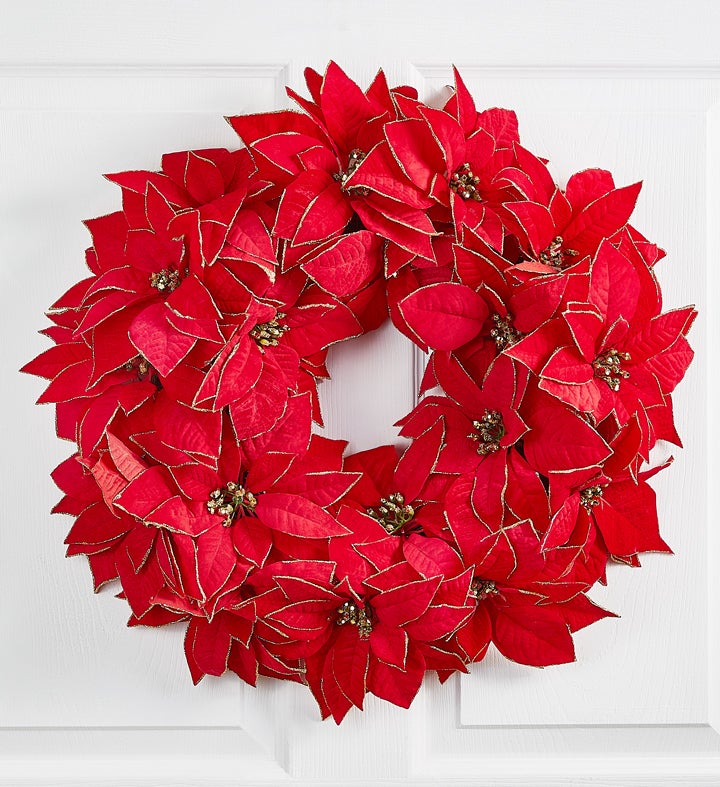 Shimmering Poinsettia Wreath   20"